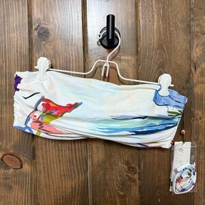 CALIA Women's Shirred Strapless Bandeau Low Support Swim Top